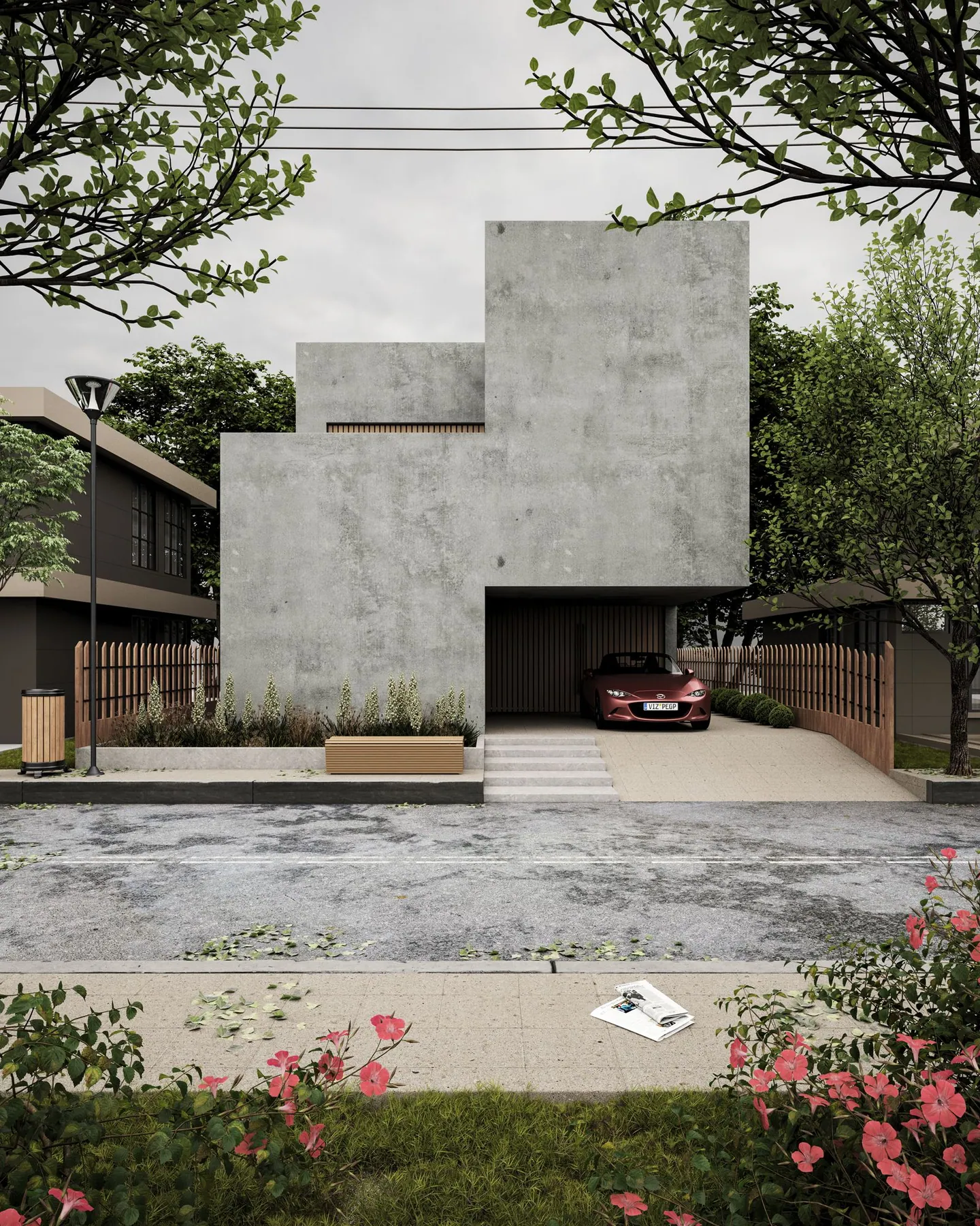 Visualización de arquitectura residencial de concreto · imagen ilustrativa